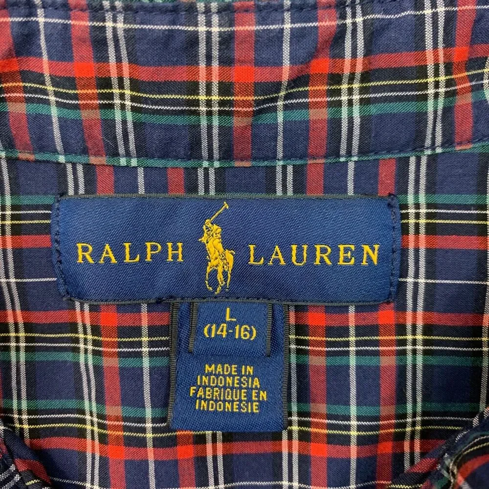 Ralph Lauren Shirt Boys‎ Youth L Large Plaid Button Down Long Sleeve Cotton